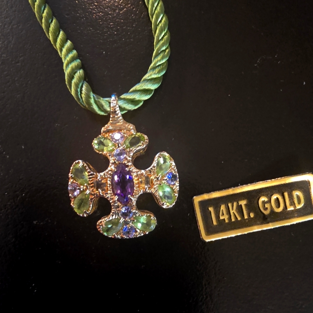 14K Gold Multi Gemstone Cross